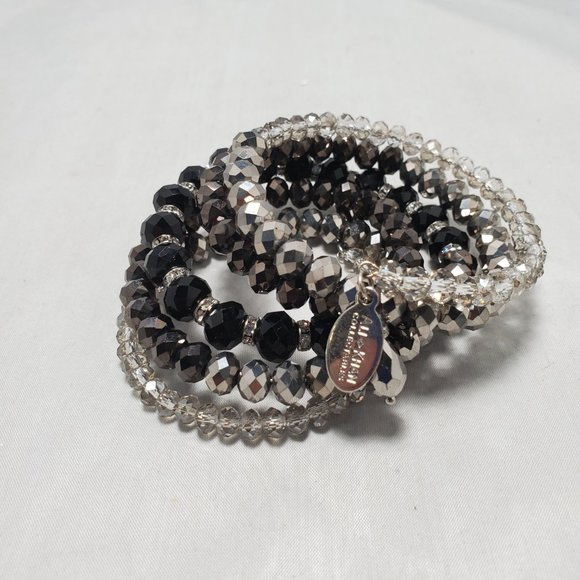 Ali Khan silver-tone gray glass bead 6 row coil bracelet - Picture 4 of 5